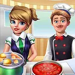 Doi bucătari, o femeie și un bărbat, se află într-o bucătărie pregătind mâncare cu oale și ingrediente vizibile