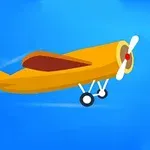 Avion biplan galben stilizat pe un fundal albastru