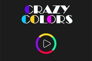 Textul Crazy Colors cu un cerc format din segmente colorate și un simbol de redare pe fundal negru