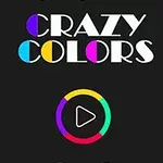 Textul Crazy Colors cu un cerc format din segmente colorate și un simbol de redare pe fundal negru