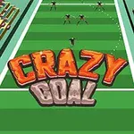 Teren de fotbal verde cu tribune pline de spectatori și textul Crazy Goal amplasat central