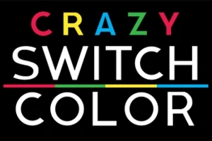 Textul CRAZY SWITCH COLOR pe un fundal negru, cu litere colorate în roșu, galben, albastru și verde