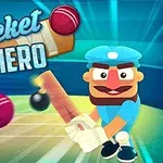 Un personaj animat cu o șapcă albastră și mănuși albe ține o bâtă de cricket pe un teren de joc, cu mai multe mingi colorate în jur
