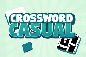 Textul Crossword Casual pe un fundal verde deschis, cu imagini stilizate de cuvinte încrucișate