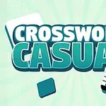 Textul Crossword Casual pe un fundal verde deschis, cu imagini stilizate de cuvinte încrucișate