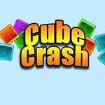 Textul Cube Crash este afișat pe un fundal albastru deschis, înconjurat de blocuri colorate