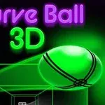 Textul Curve Ball 3D scris în culori neon de mov și verde, cu o minge de culoare verde neon și un efect de tunel