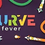 Logo colorat cu litere stilizate și linii curbe pe fundal violet