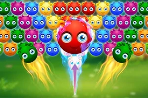 Personaje colorate rotunde cu ochi mari, aliniate într-un model, cu fundal verde
