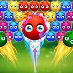 Personaje colorate rotunde cu ochi mari, aliniate într-un model, cu fundal verde