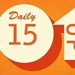 Cerc cu textul Daily 15 alături de o săgeată în sus cu cuvântul UP, pe un fundal portocaliu