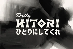 Text stilizat Daily Hitori cu caractere japoneze pe un fundal abstract, alb-negru