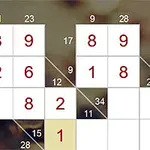 Tabel numeric cu segmente umplute și necompletate pe un fundal cu flori estompate