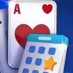 Cărți de joc (8 de inimă roșie, K, A de inimă roșie) alături de un telefon cu iconițe albastre și o stea portocalie