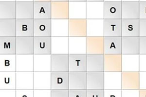 Grilă de puzzle cu litere plasate în diverse casete pe un fundal alb și gri