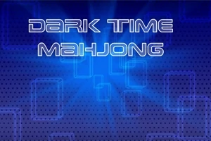 Fundal albastru cu text alb stilizat „Dark Time Mahjong” în centru, înconjurat de contururi geometrice luminoase