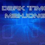 Fundal albastru cu text alb stilizat „Dark Time Mahjong” în centru, înconjurat de contururi geometrice luminoase
