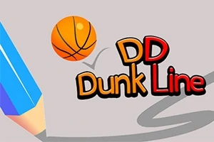 Un creion desenând o linie curbată, cu o minge de baschet lângă textul DD Dunk Line