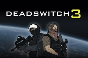 Doi soldați înarmați, echipați cu echipament tactical, stând spate în spate în fața unei planete albastre și negre, cu textul Deadswitch 3 deasupra