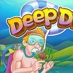Un scafandru desene animat aflat sub apă cu titlul Deep Dive deasupra