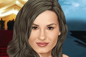 Ilustrație cu o femeie având păr lung și brunet, fundal de un covor roșu și siluete