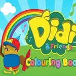 Personaj animat cu șapcă și creioane colorate, pe un fundal cu curcubeu și fluturaș
