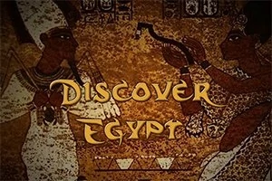 Două figuri în stil egiptean, cu textul Discover Egypt în prim-plan