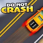 Mașină sport portocalie pe o șosea cu dungi galbene și textul Do Not Crash