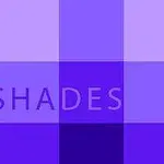 Patrate în diferite nuanțe de violet cu textul „SHADES” în centru