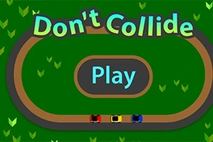 Don't Collide Pistă ovală de curse cu mașinuțe colorate, textul Dont Collide și butonul Play pe fundal verde