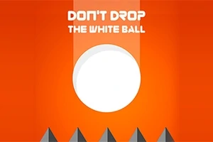 Un fundal portocaliu cu un cerc alb în centru și textul Dont Drop The White Ball deasupra, deasupra unor vârfuri triunghiulare gri