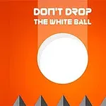 Un fundal portocaliu cu un cerc alb în centru și textul Dont Drop The White Ball deasupra, deasupra unor vârfuri triunghiulare gri