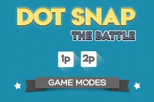 Ecran albastru cu titlul Dot Snap The Battle și opțiuni de moduri de joc 1p și 2p