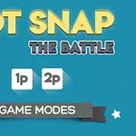 Ecran albastru cu titlul Dot Snap The Battle și opțiuni de moduri de joc 1p și 2p