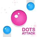 Bule roz și albastre pe un fundal simplu, cu textul „Dots Attack” în colțul din dreapta jos
