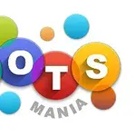 Cercuri colorate, de dimensiuni diferite, cu litere care formează cuvântul DOTS și textul MANIA dedesubt
