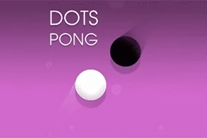 Două bile, una albă și una neagră, pe un fundal mov cu textul Dots Pong