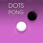 Două bile, una albă și una neagră, pe un fundal mov cu textul Dots Pong