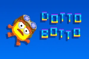 Un personaj pixelat cu ochelari de pilot și text colorat pe un fundal albastru