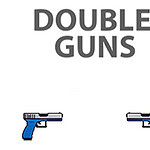 Textul „DOUBLE GUNS” deasupra a două pistoale albastre
