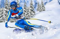Este o zi cu ninsoare.  Imediat sub  pentru jocul Downhill Ski Mobile.