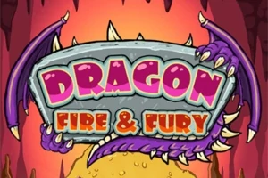 Un semn de piatră cu text colorat, ținut de gheare de dragon mov, pe fundal de foc și roci