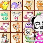 Un puzzle colorat cu animale stilizate și un urs panda desenat în colțul din dreapta