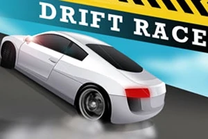 Mașină albă în drift pe un drum, cu un fundal albastru și textul Drift Race deasupra