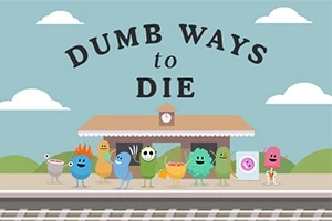Personaje animate colorate stau pe un peron de gară sub un semn care afișează textul „Dumb Ways to Die”