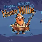 Un personaj de desene animate poartă o pălărie și o pușcă, înconjurat de monștri într-un peisaj întunecat, cu numele Hunter Willie afișat deasupra