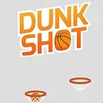 Text portocaliu DUNK SHOT cu o minge de baschet în locul literei O și două coșuri de baschet dedesubt