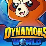 Imaginea prezintă un personaj animat drăgălaș, portocaliu, cu urechi mari și ochi mari, cu globul pământesc în fundal și textul Dynamons World în partea de jos