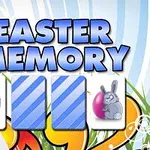 Textul Easter Memory cu un ou de Paște decorat și un iepuraș pe un fundal colorat