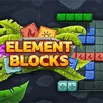 Blocuri colorate în diferite forme pe un fundal de junglă cu frunze și text ELEMENT BLOCKS